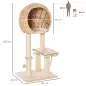 Árbol Rascador para Gatos 48x40x100 cm Torre de Escalada con Plataformas Caseta de Totora Bola y Cuerda de Juego Poste de Sisal