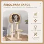 Árbol Rascador para Gatos 48x40x100 cm Torre de Escalada con Plataformas Caseta de Totora Bola y Cuerda de Juego Poste de Sisal