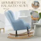 Silla Mecedora de Terciopelo de Teddy con Respaldo Alto Patas de Madera de Caucho Reposabrazos Azul Claro
