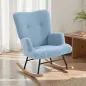 Silla Mecedora de Terciopelo de Teddy con Respaldo Alto Patas de Madera de Caucho Reposabrazos Azul Claro