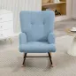 Silla Mecedora de Terciopelo de Teddy con Respaldo Alto Patas de Madera de Caucho Reposabrazos Azul Claro