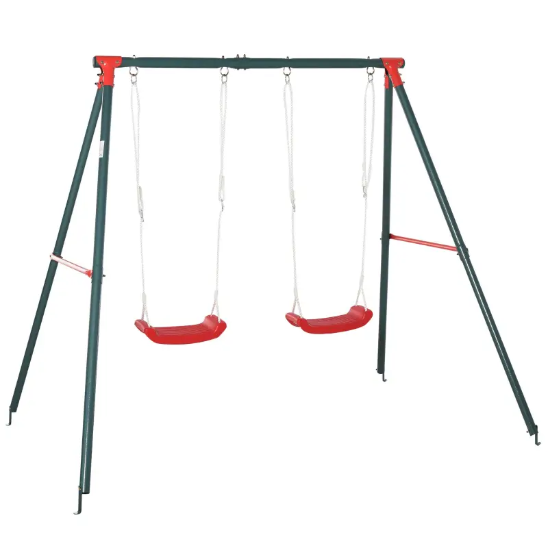 Columpio Doble para Niños +3 Años con Soporte de Metal Juego de Columpio Infantil Cuerda Ajustable Exteriores Carga Máx. 40kg 23