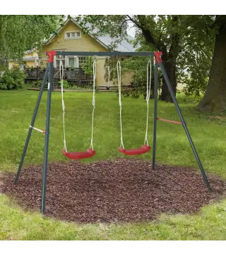 Columpio Doble para Ninos +3 Anos con Soporte de Metal Juego de Columpio Infantil Cuerda Ajustable Exteriores Carga Max.