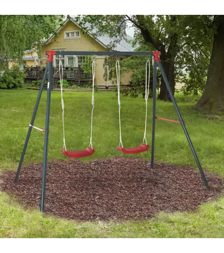 Columpio Doble para Ninos +3 Anos con Soporte de Metal Juego de Columpio Infantil Cuerda Ajustable Exteriores Carga Max.