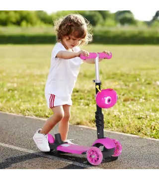 3 en 1 Patinete para Niños de +18 Meses Scooter de 3 Ruedas con Asiento Extraíble Manillar Mango de Empuje Altura Ajustable 62x2