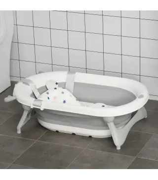 Bañera Plegable para Bebé Recién Nacido hasta 3 Años 81,5x50,5x23,5 cm con Tapón Termosensible Cojín Gris