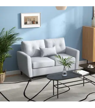 Sofá de 2 Plazas con Cojines y Asiento Acolchado Funda de Almohada Lavable 140x78x83 cm Gris Claro