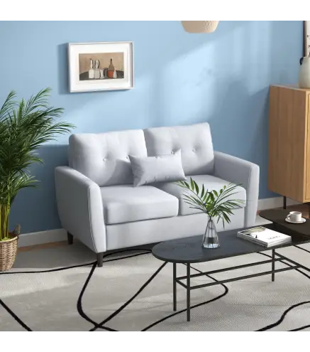 Sofá de 2 Plazas con Cojines y Asiento Acolchado Funda de Almohada Lavable 140x78x83 cm Gris Claro