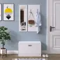 Conjunto de Muebles de Entrada Recibidor Pasillo Set de 3 Piezas Zapatero Espejo Perchero con 4 Ganchos para Colgar Ropa