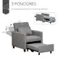 Sofá Cama de 1 Plaza Tapizado en Lino con Respaldo Ajustable de 3 Niveles y Almohada Acolchada 69x82,5x84 cm Gris