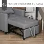 Sofá Cama de 1 Plaza Tapizado en Lino con Respaldo Ajustable de 3 Niveles y Almohada Acolchada 69x82,5x84 cm Gris