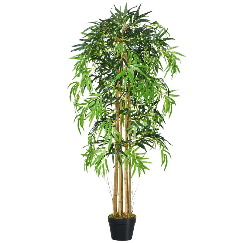 Bambú Artificial 150cm con Maceta Árbol Planta Sintética Realista Decorativa para Casa Oficina Ø18x150 cm Verde