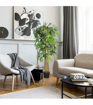 Bambú Artificial 150cm con Maceta Árbol Planta Sintética Realista Decorativa para Casa Oficina Ø18x150 cm Verde