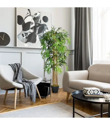Bambú Artificial 150cm con Maceta Árbol Planta Sintética Realista Decorativa para Casa Oficina Ø18x150 cm Verde