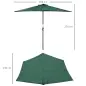 Sombrilla 269x138x236 cm Parasol de Jardín con Manivela y Forma Semicircular Tela Poliéster 180 g/m² para Exterior Terraza Patio