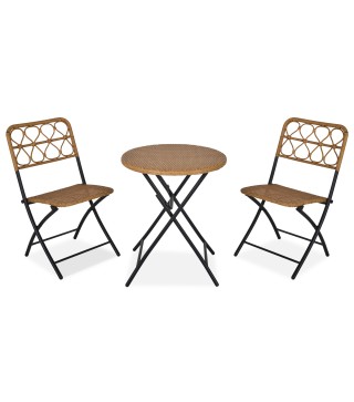 Conjunto de Mesa y 2 Sillas de Ratán