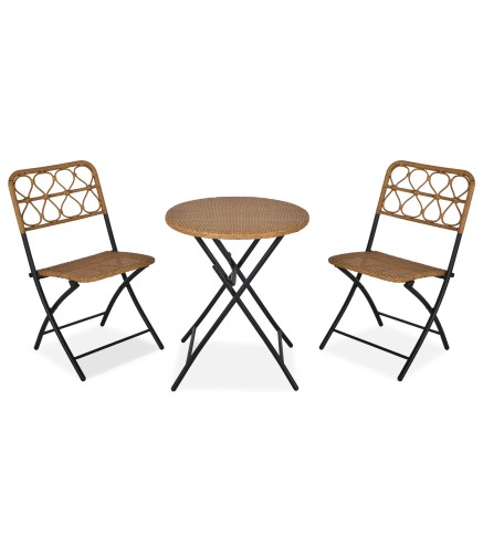 Conjunto de Mesa y 2 Sillas de Ratán