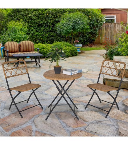 Conjunto de Mesa y 2 Sillas de Ratán