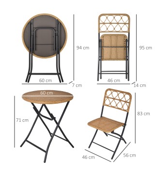 Conjunto de Mesa y 2 Sillas de Ratán