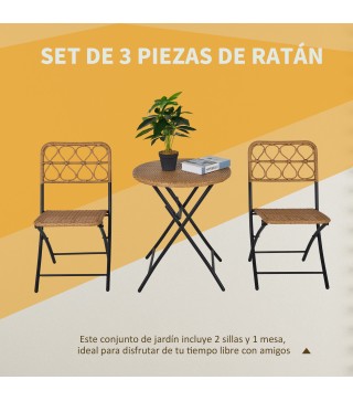 Conjunto de Mesa y 2 Sillas de Ratán
