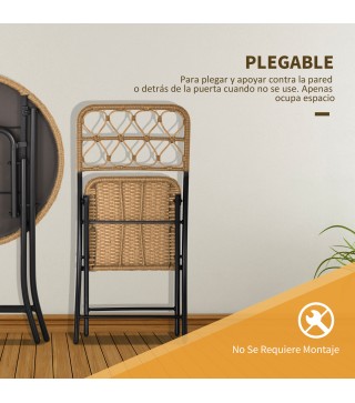 Conjunto de Mesa y 2 Sillas de Ratán