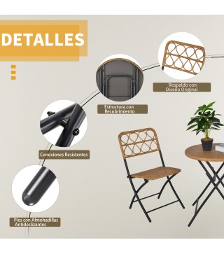 Conjunto de Mesa y 2 Sillas de Ratán
