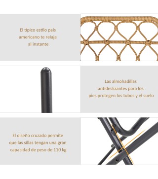 Conjunto de Mesa y 2 Sillas de Ratán