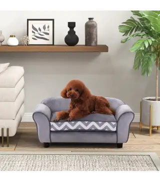 Sofá para Mascotas con Patas Cama para Perros de Madera con Cojín Acolchado Acogedora Funda Lavable 73,5x41x33 cm Gris