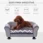 Sofá para Mascotas con Patas Cama para Perros de Madera con Cojín Acolchado Acogedora Funda Lavable 73,5x41x33 cm Gris