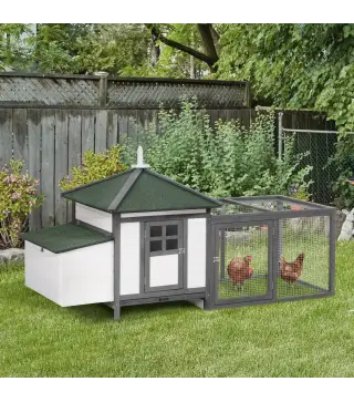 Gallinero de Madera Exterior, Jaula para Gallinas con Nidos, Corral, Bandeja Extraíble, Tapa Abatible, 196x76x97 cm, Gris