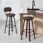 Juego de 2 Taburetes Altos de Cocina Giratorios Tapizados de PU con Respaldo Marco de Metal Reposapiés Marrón Oscuro