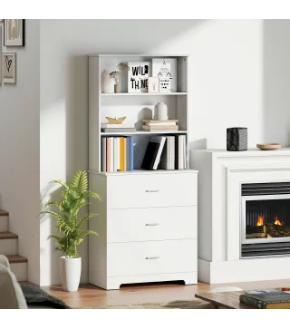 Librería de 6 Niveles con 3 Cajones 3 Estantes Abiertos Armario Alto para Salón Estudio Oficina 79x39,5x182,2 cm Blanco