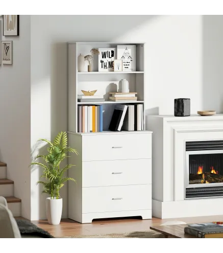 Librería de 6 Niveles con 3 Cajones 3 Estantes Abiertos Armario Alto para Salón Estudio Oficina 79x39,5x182,2 cm Blanco