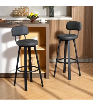 Juego de 2 Taburetes Altos de Cocina Giratorios Tapizados de PU con Respaldo Marco de Metal Reposapiés Gris Oscuro