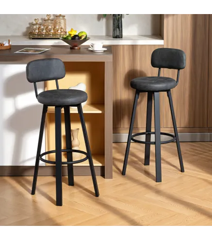 Juego de 2 Taburetes Altos de Cocina Giratorios Tapizados de PU con Respaldo Marco de Metal Reposapiés Gris Oscuro