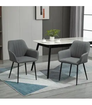 Pack de 2 Sillas de Cocina con Respaldo Reposabrazos y Patas de Metal para Salón 59,5x56,5x81 cm Gris Oscuro