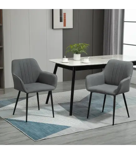 Pack de 2 Sillas de Cocina con Respaldo Reposabrazos y Patas de Metal para Salón 59,5x56,5x81 cm Gris Oscuro
