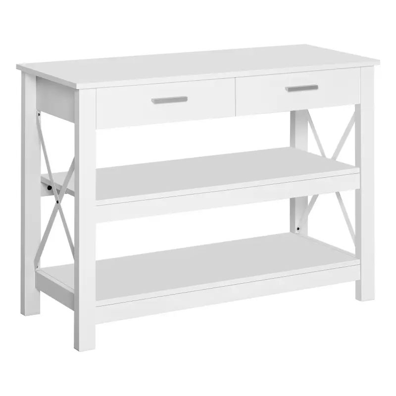 Mesa Consola Mesa de Recibidor Entrada con 2 Cajones y Estantes Inferiores Marco Metálico 105x40x76 cm Blanco Mesa Consola Mesa de Recibidor Entrada con 2 Cajones y Estantes Inferiores Marco Metálico 105x40x76 cm Blanco