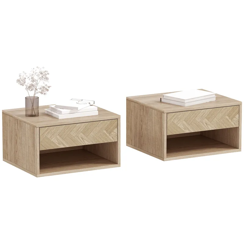 Juego de 2 Mesitas de Noche Colgantes Mesillas de Noche con Cajón y Compartimento para Dormitorio 37x32x21 cm Natural Juego de 2 Mesitas de Noche Colgantes Mesillas de Noche con Cajón y Compartimento para Dormitorio 37x32x21 cm Natural