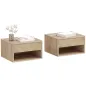 Juego de 2 Mesitas de Noche Colgantes Mesillas de Noche con Cajón y Compartimento para Dormitorio 37x32x21 cm Natural