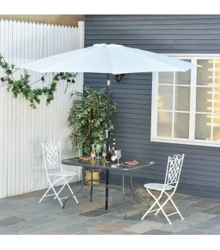 Mesa de Jardín Exterior Rectangular de Metal Bordes Curvos con Orificio para Sombrilla Capacidad 70kg Vidrio Templado 120x80x70