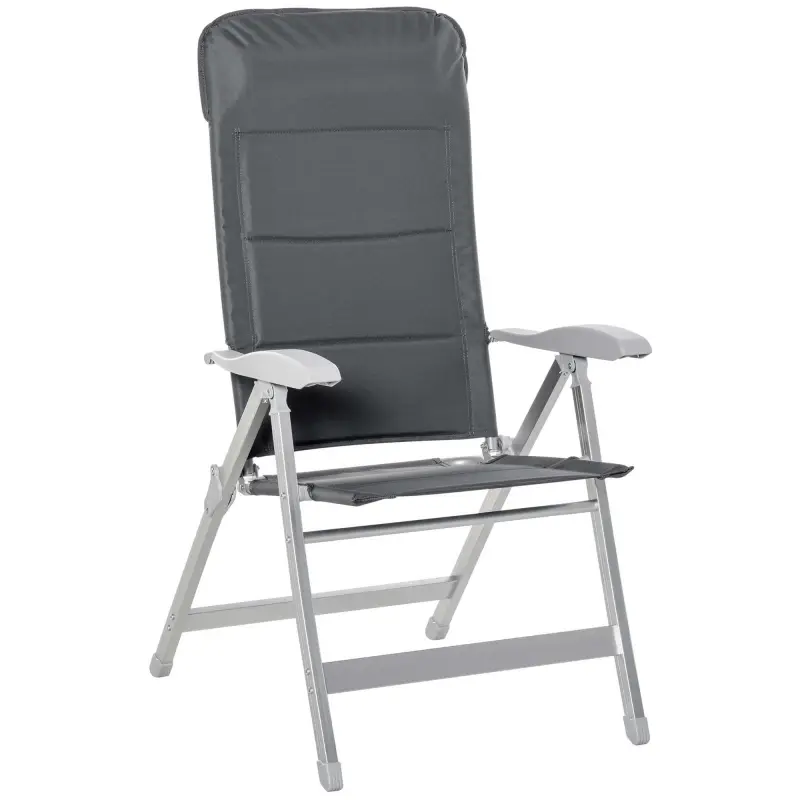 Silla de Jardín Plegable Portátil de Aluminio con Respaldo Alto Ajustable en 8 Posiciones y Reposacabezas Acolchado para Exterio