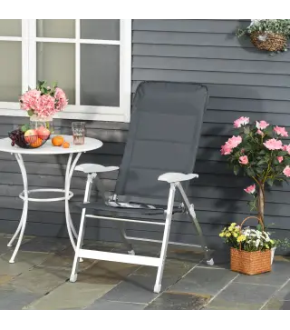 Silla de Jardín Plegable Portátil de Aluminio con Respaldo Alto Ajustable en 8 Posiciones y Reposacabezas Acolchado para Exterio