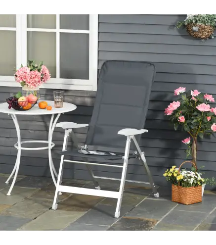 Silla de Jardín Plegable Portátil de Aluminio con Respaldo Alto Ajustable en 7 Posiciones y Reposacabezas Acolchado para