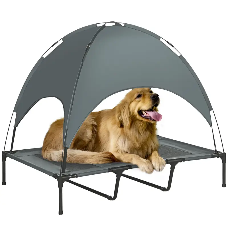 Cama Elevada para Mascotas Portátil con Toldo Extraíble Tela Transpirable al Aire Libre para Interior y Exterior 122x92x108 cm G