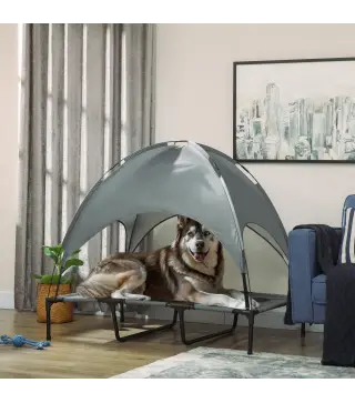 Cama Elevada para Mascotas Portátil con Toldo Extraíble Tela Transpirable al Aire Libre para Interior y Exterior 122x92x108 cm G