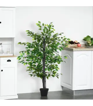 Planta Artificial Ficus Artificial de 145 cm con 756 Hojas y Maceta para Decoración Interior Ø20x145 cm Verde