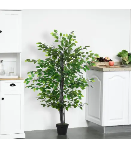 Planta Artificial Ficus Artificial de 145 cm con 756 Hojas y Maceta para Decoración Interior Ø20x145 cm Verde