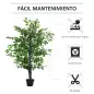 Planta Artificial Ficus Artificial de 145 cm con 756 Hojas y Maceta para Decoración Interior Ø20x145 cm Verde
