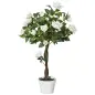 Planta Artificial de 90 cm Rosa Blanca Realista con 21 Flores y 350 Hojas Anti-UV Maceta de Cemento Verde
